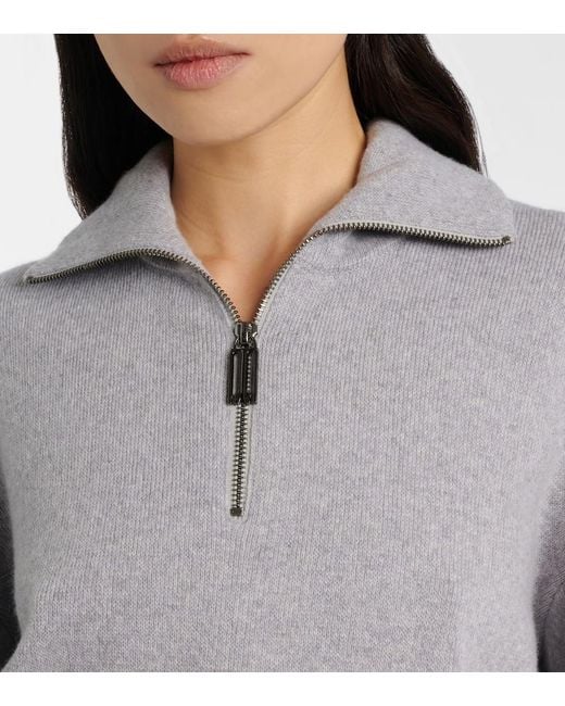 Victoria Beckham Gray Wool And Cashmere Half-Zip Sweater