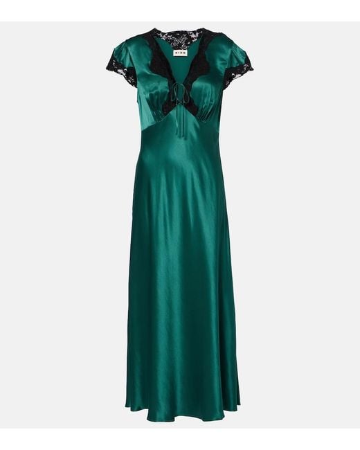 Rixo Green Amari Satin Midi Dress