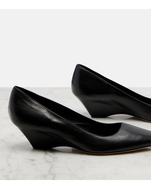 The Row Black Liisa Leather Wedges