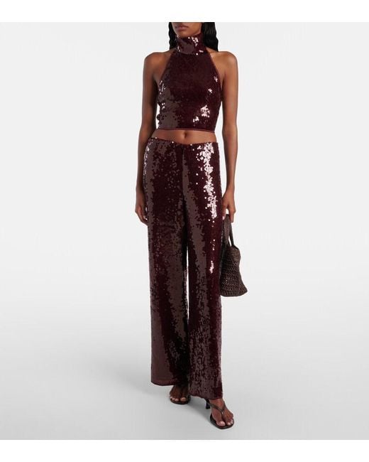 Oseree Red Marylin Sequined Wide-Leg Pants