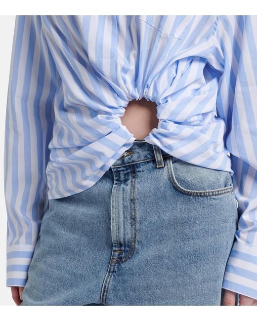 Sportmax Blue Palmizi Cutout Striped Cotton Poplin Shirt