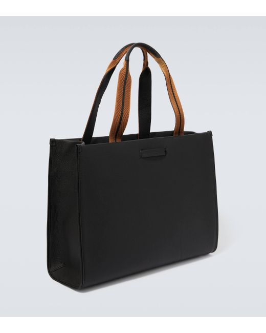Zegna Black Leather Tote Bag for men