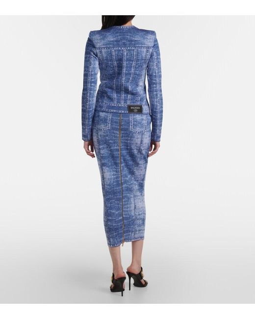 Balmain Blue Snap-Button Cardigan