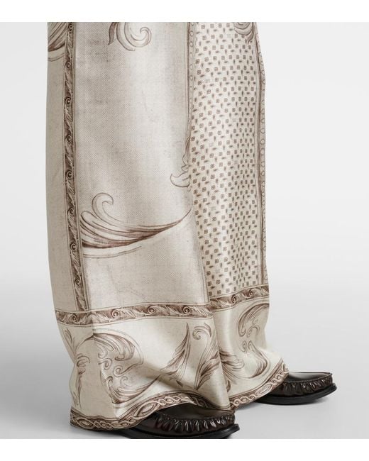 Max Mara Natural Rive Printed Silk Satin Wide-Leg Pants