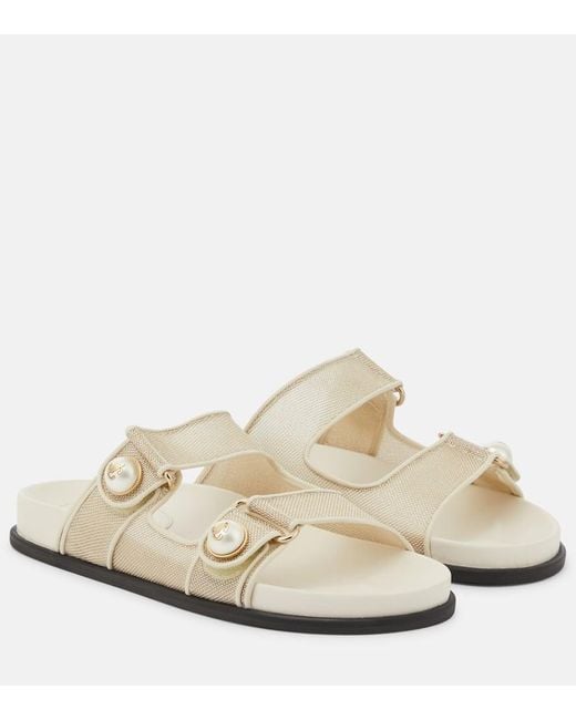 Jimmy Choo White Fayence Leather-Trimmed Sandals