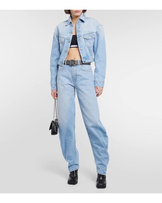 Giacca di jeans cropped Toybox di Off-White c/o Virgil Abloh in Blue