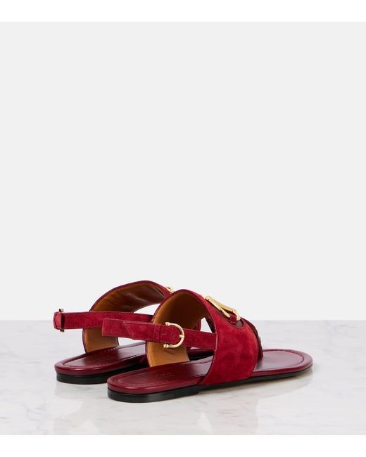 Gucci Red Horsebit Suede Thong Sandals