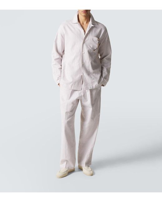 Umit Benan Pink Havana Striped Linen And Cotton Shirt for men
