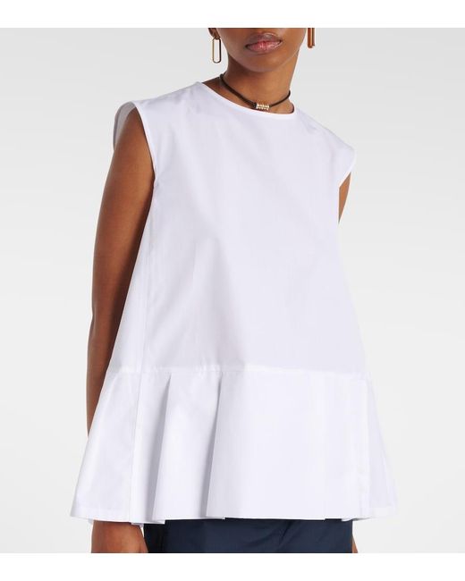 Max Mara White Brava Peplum Cotton Poplin Top