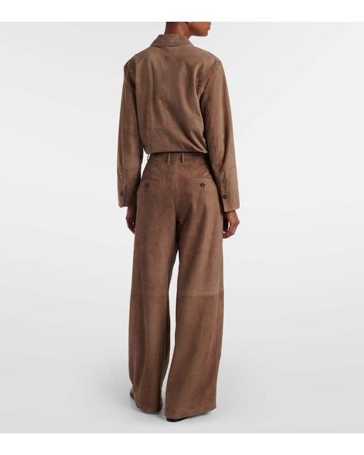 Max Mara Brown Brando High-Rise Suede Wide-Leg Pants