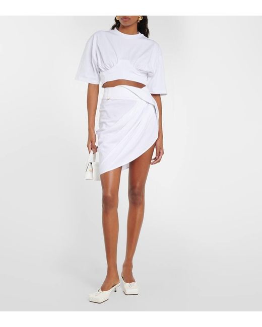Jacquemus White La Mini Jupe Saudade Draped Miniskirt