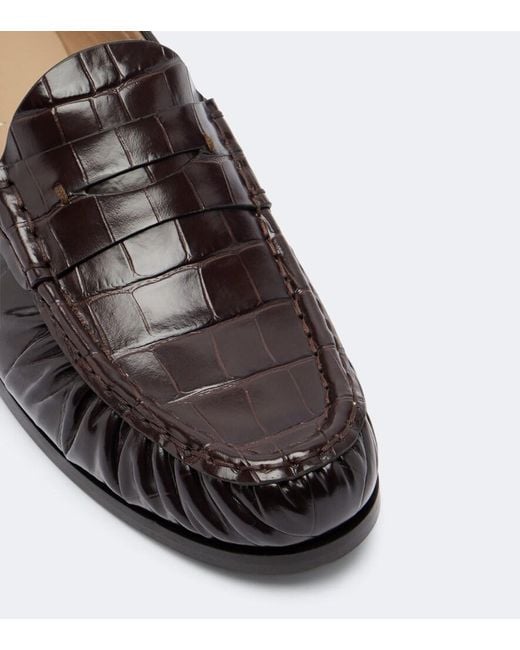 Max Mara Brown Croc-Effect Leather Penny Loafers
