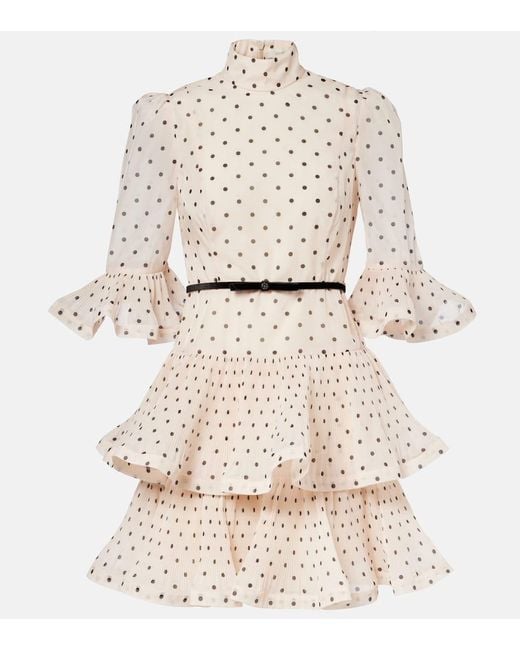 Zimmermann Natural Polka-Dot Ruffled Minidress