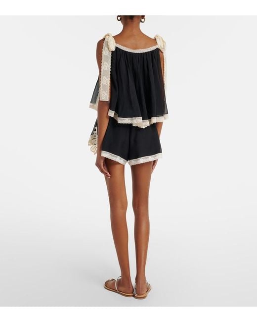 Zimmermann Black Roselight Cotton And Silk Shorts
