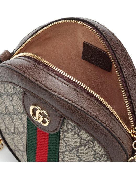 Gucci Ophidia Mini Round GG Supreme Canvas & Leather Crossbody in Beige