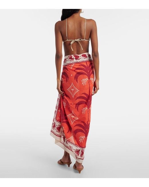 Johanna Ortiz Red Printed Cotton Beach Cover-Up