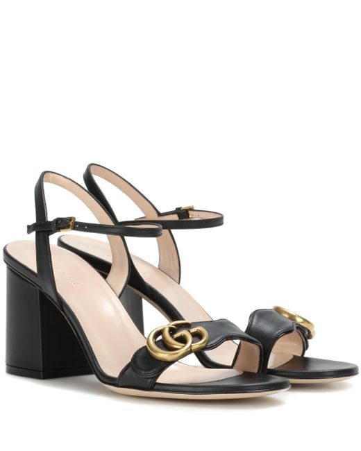 Gucci Marmont Leather Sandals in Black | Lyst