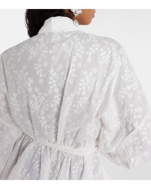 Norma Kamali White Bow-detail Embroidered Cotton Minidress