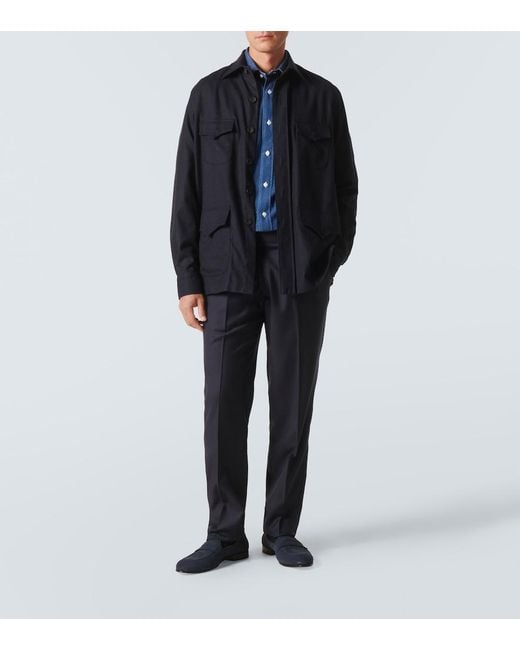 Rubinacci Blue Wool Overshirt for men