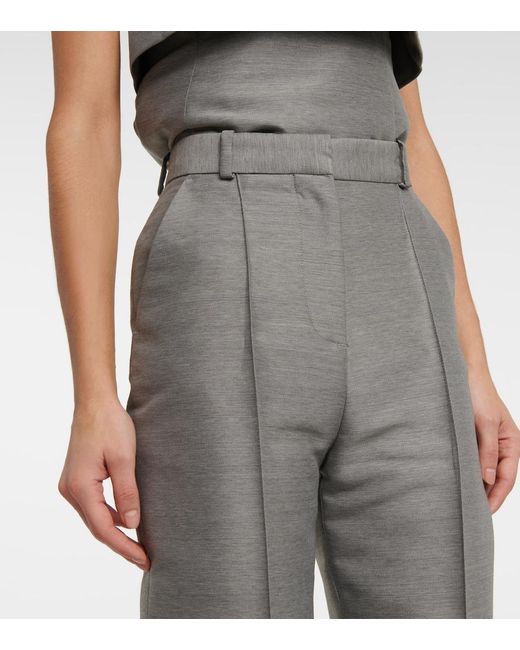 Totême Gray Mid-Rise Straight Cotton And Wool-Blend Pants