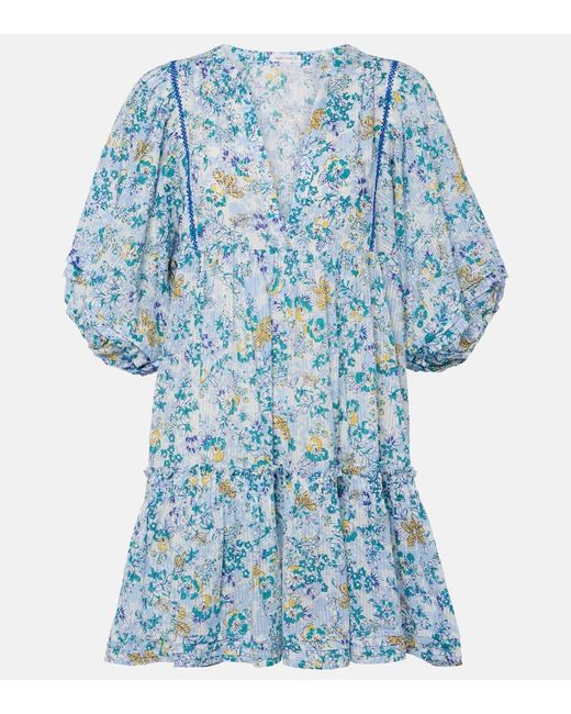 Vestido corto Aria de algodon floral Poupette de color Blue