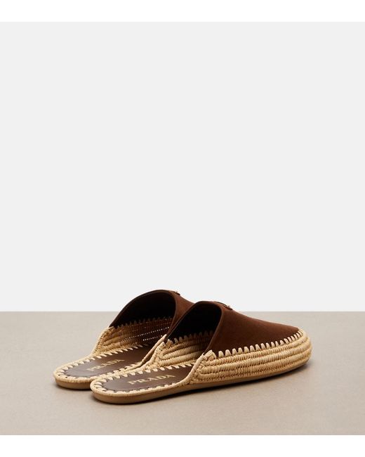 Prada Brown Suede And Jute Mules