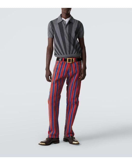 Versace Red Striped Straight Jeans for men