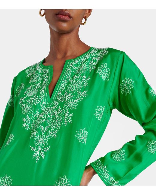 Juliet Dunn Green Embroidered Silk Kaftan