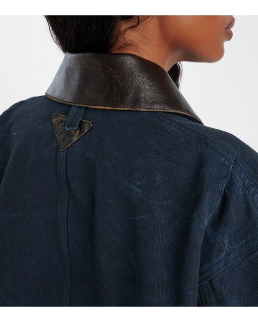 Prada Blue Oversized Cotton Leather-Trimmed Jacket