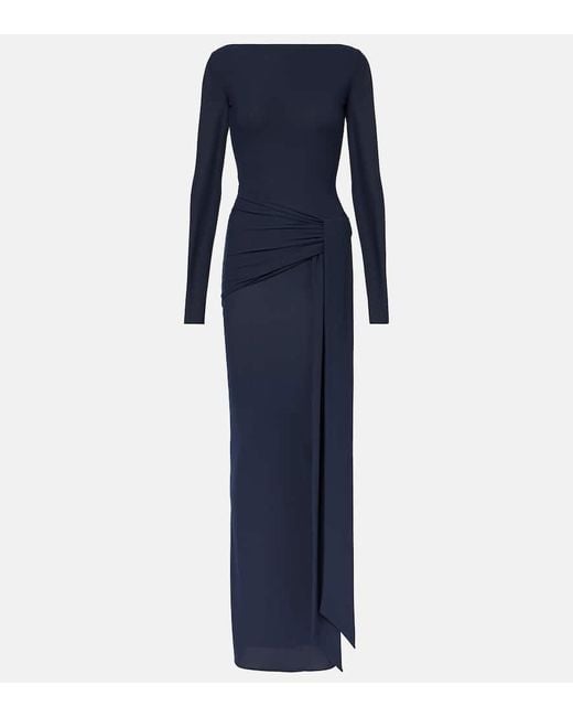 Alex Perry Blue Semi-Sheer Gathered Gown