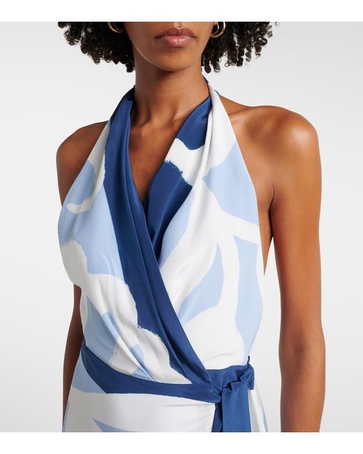 Sir Blue Portia Printed Silk Satin Wrap Dress
