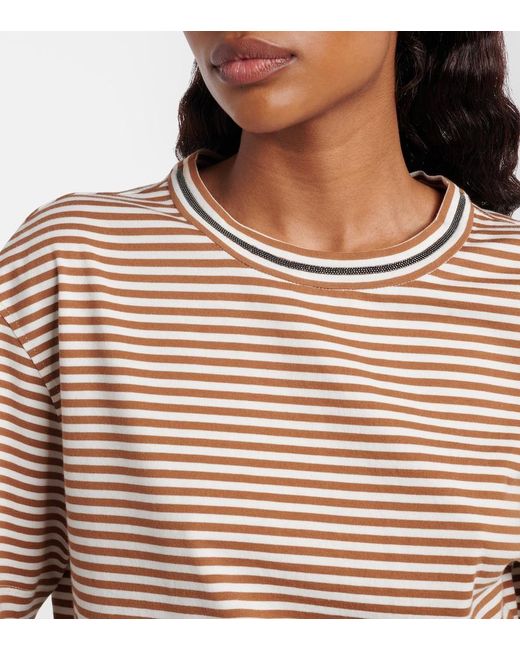 Brunello Cucinelli White Striped Oversized Cotton Jersey T-Shirt