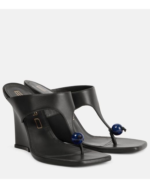 Etro Black 90 Leather Wedge Sandals