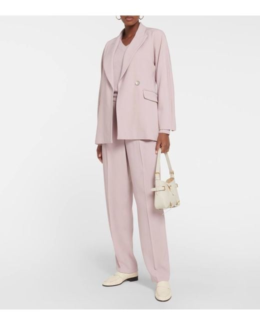 Joseph Pink Buckley Pleated Wide-Leg Wool-Blend Pants