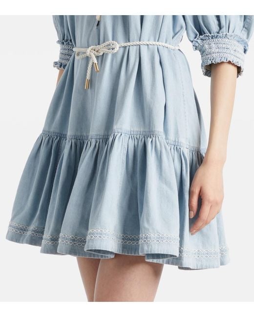 Zimmermann Blue Ascension Ruffled Denim Minidress