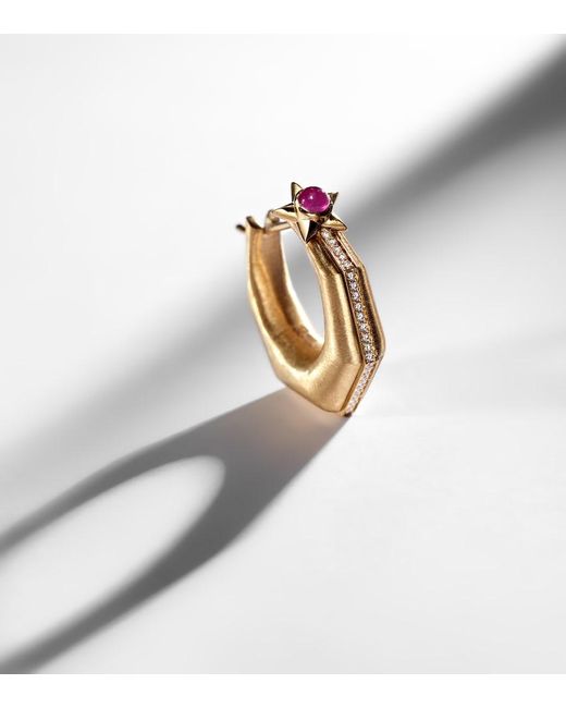 Marie Lichtenberg White Baba Medium 18Kt Single Hoop Earring With Diamonds And Ruby