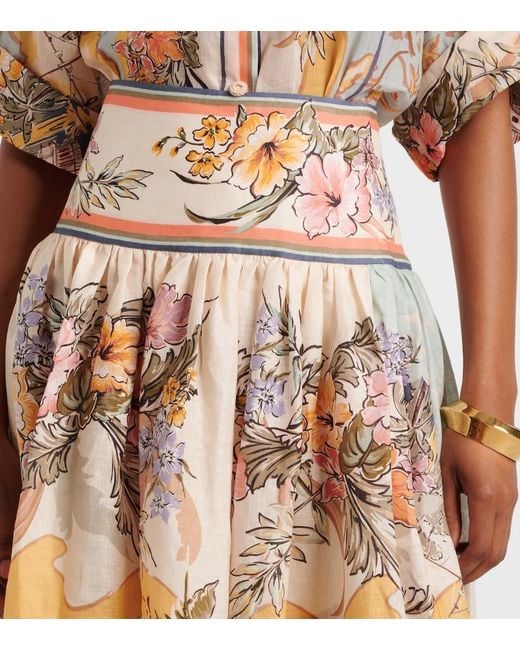 Zimmermann Natural Tallow Printed Linen Midi Skirt