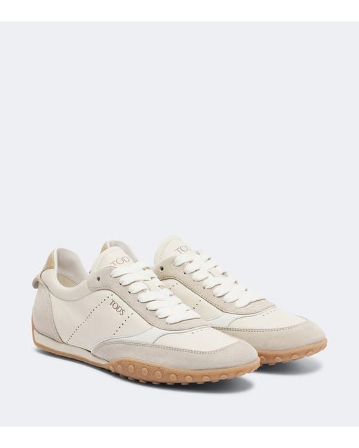Tod's White Suede-Trimmed Leather Sneakers