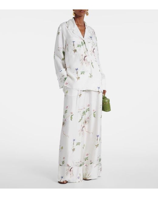 Pantalon Ample En Soie A Fleurs Erdem en coloris White