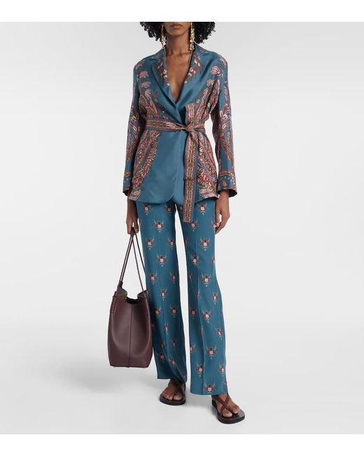 Etro Blue Bedruckter Blazer Aus Seide