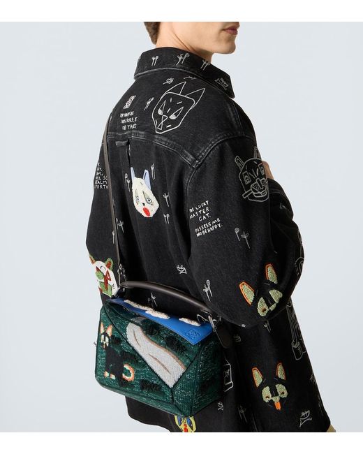 Loewe Black X Louis Wain Futurist Cat Puzzle Tote Bag for men