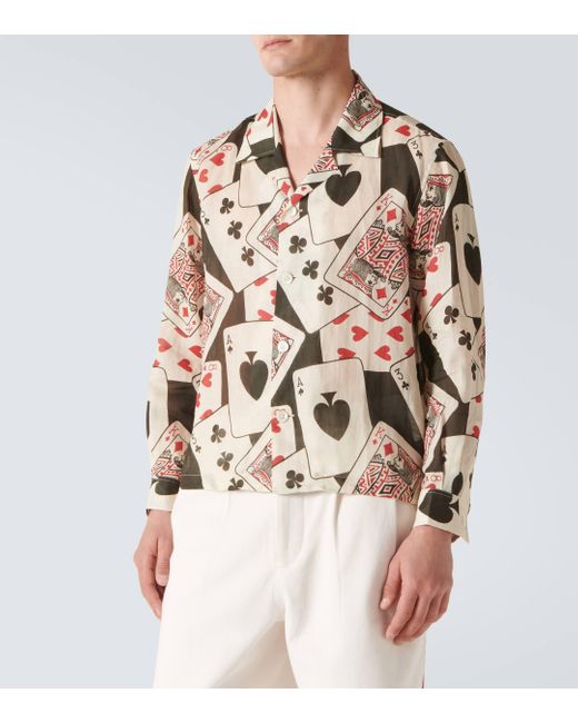 Bode Pink Ace Of Spades Printed Ramie Shirt for men