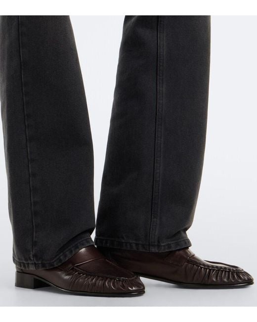 The Row Black Soft Ruched Leather Loafers
