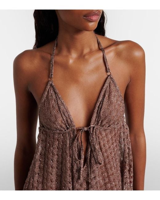 Missoni Brown Open-Knit Halterneck Lame Beach Cover-Up
