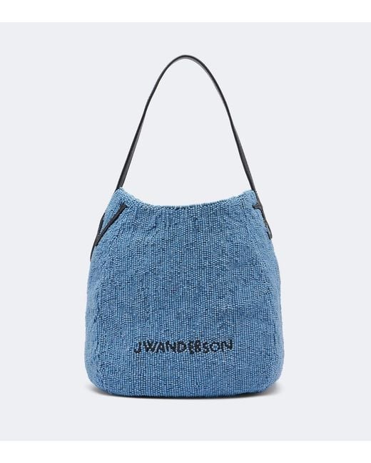 J.W. Anderson Blue Bulb Small Beaded Leather-Trimmed Shoulder Bag