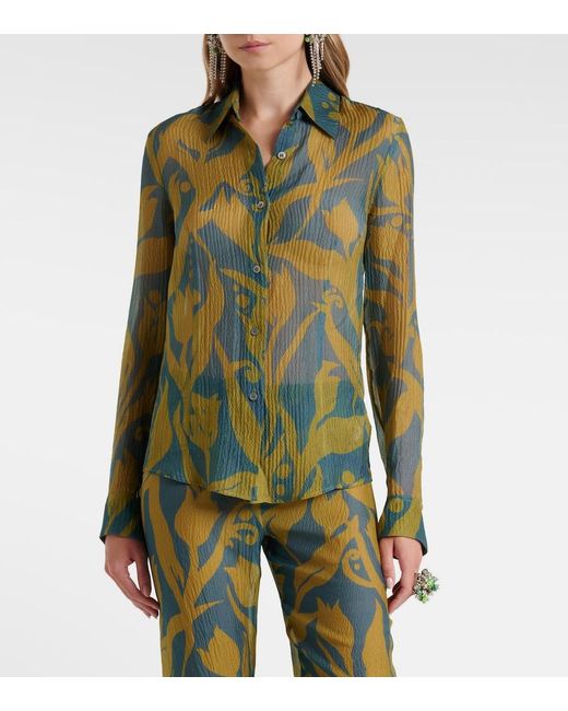 Dries Van Noten Green Printed Silk Shirt