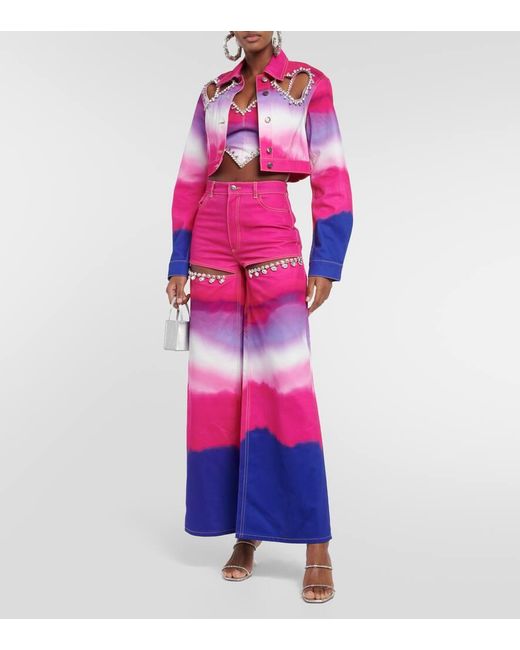 Area Pink Tie Dye Crystal Wide Leg Jeans