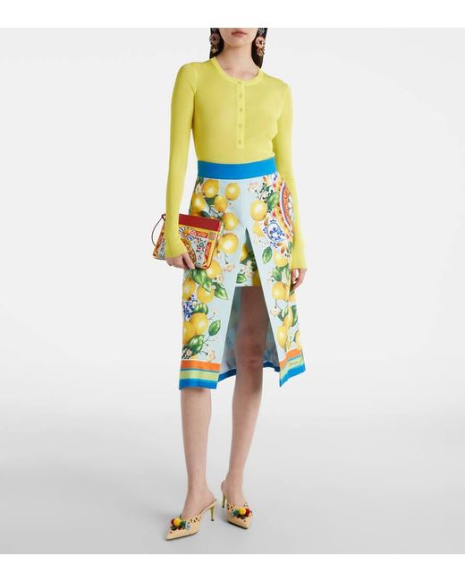 Dolce & Gabbana Green Layered Printed Cotton-Blend Midi Skirt
