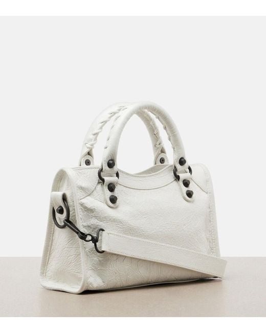 Balenciaga White Le City Mini Leather Top-Handle Bag
