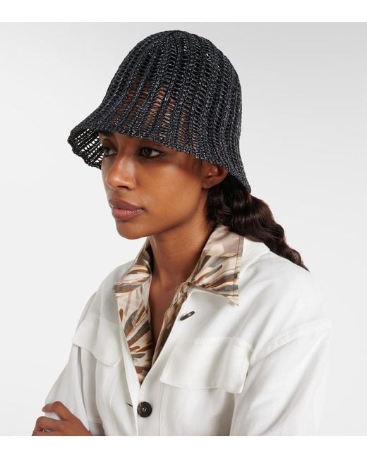 Brunello Cucinelli Black Woven Bucket Hat